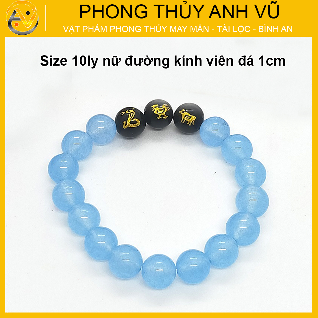 Vòng tay 12 con giáp tam hợp tỵ dậu sửu đã khai quang - chất liệu mã não xanh tự nhiên - size 8 10ly - may mắn tài lộc - Vòng Tam Hợp Anh Vũ