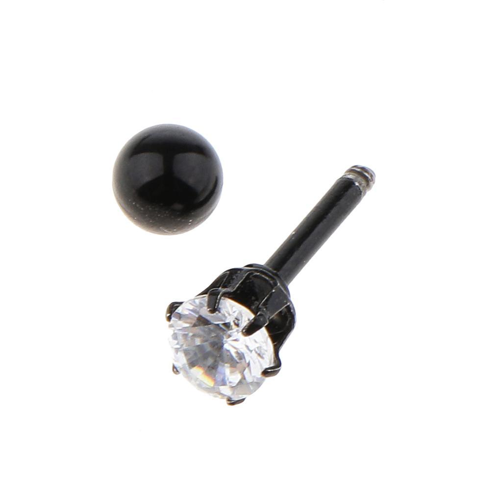 6 Pieces Black Silver Crystal Stainless Steel Ear Navel Belly Stud