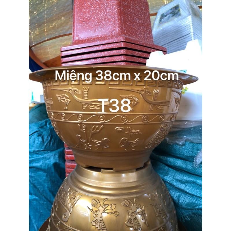 Chậu nhựa tròn t38 vàng đồng