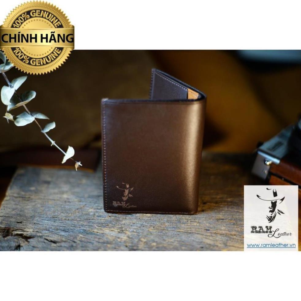 VÍ MINI DÁNG ĐỨNG MÀU NÂU - ( DA BÒ THẬT ) - CHÍNH HÃNG RAM LEATHER .