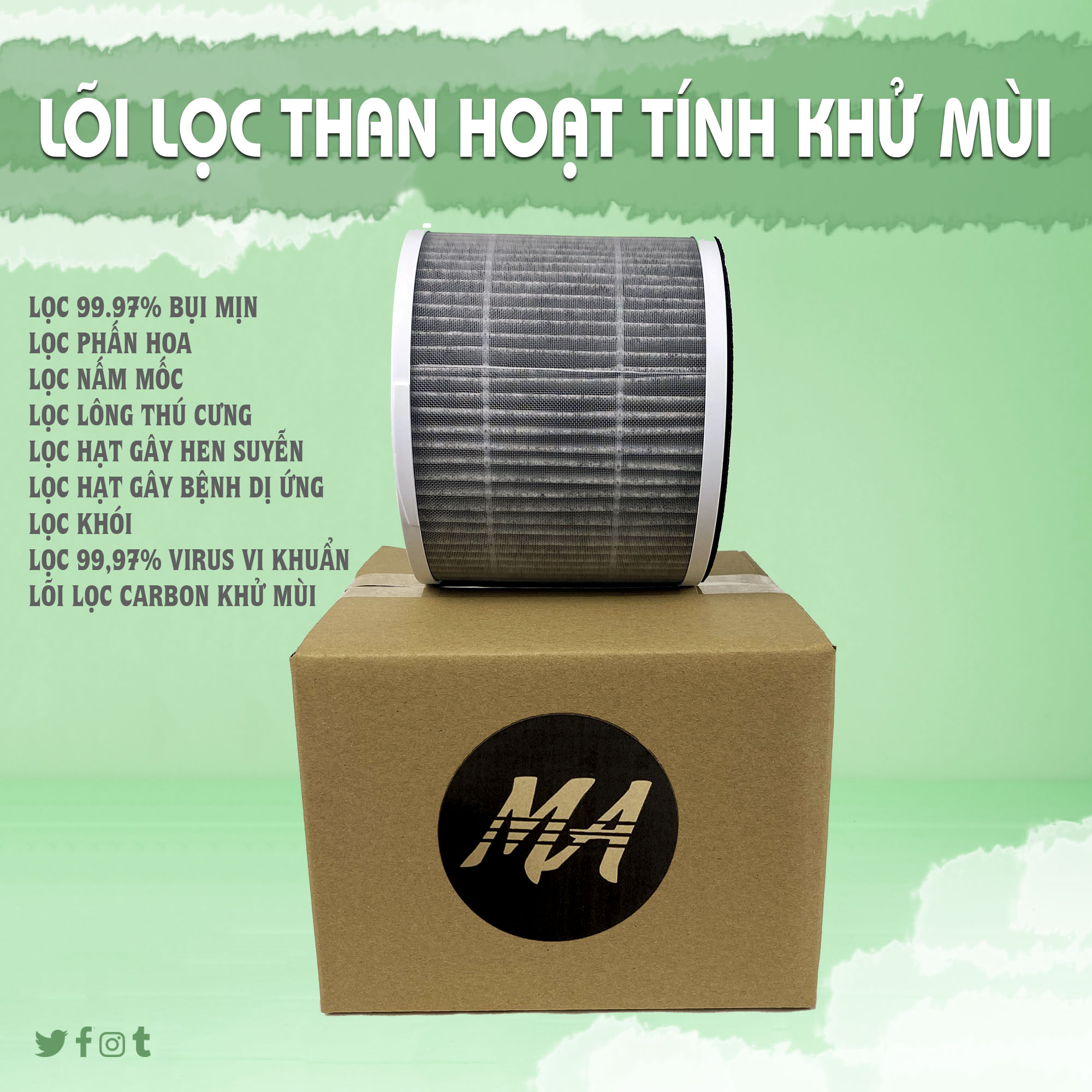 Hình ảnh Lõi lọc không khí than hoạt tính Carbon lọc mùi, khử mùi hiệu quả thay thế máy lọc không khí MaxAir MA025 Hàng chính hãng