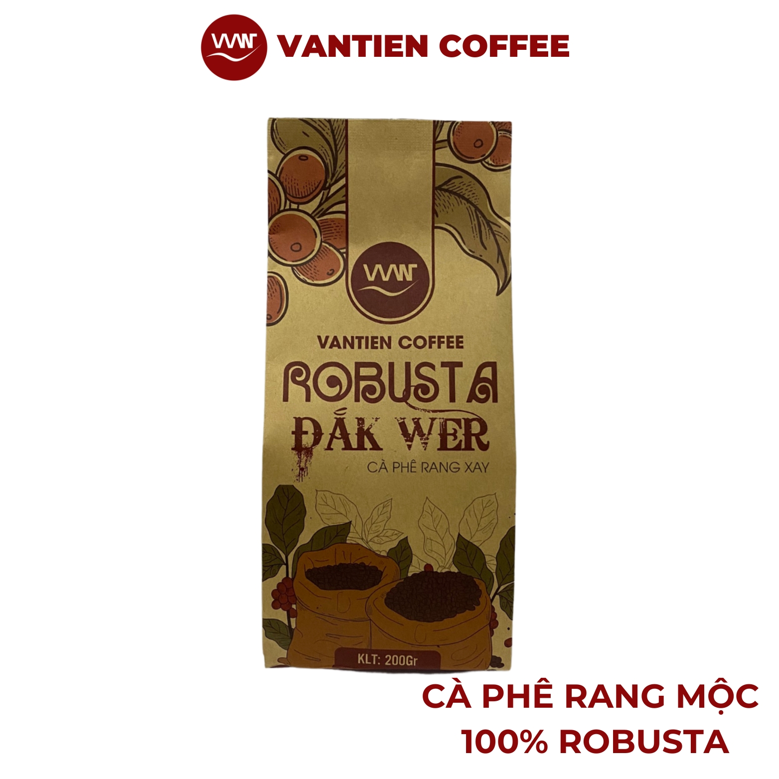 Cà phê rang xay Robusta Đắk Wer Vantien Coffee 200g