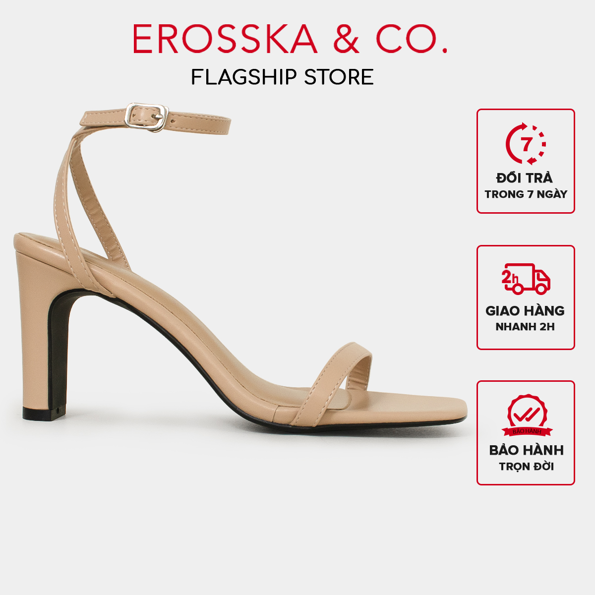 Erosska - Giày sandal cao gót nữ mũi vuông quai mảnh cao 8cm - EB054