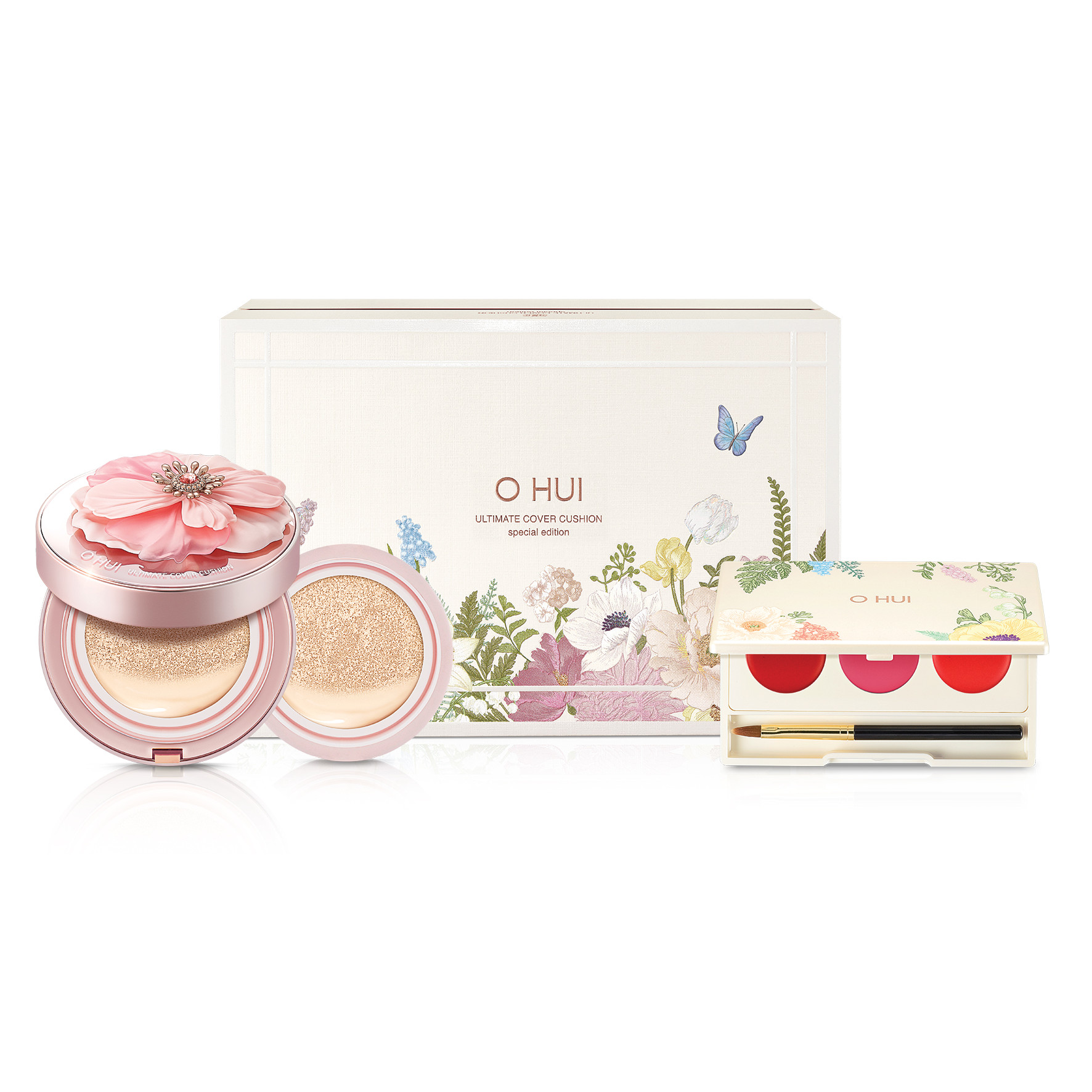 Phấn nước dưỡng ẩm OHUI ULT C.CUSHION MOISTURE 3D flower 30g kèm bảng son OH 3 màu