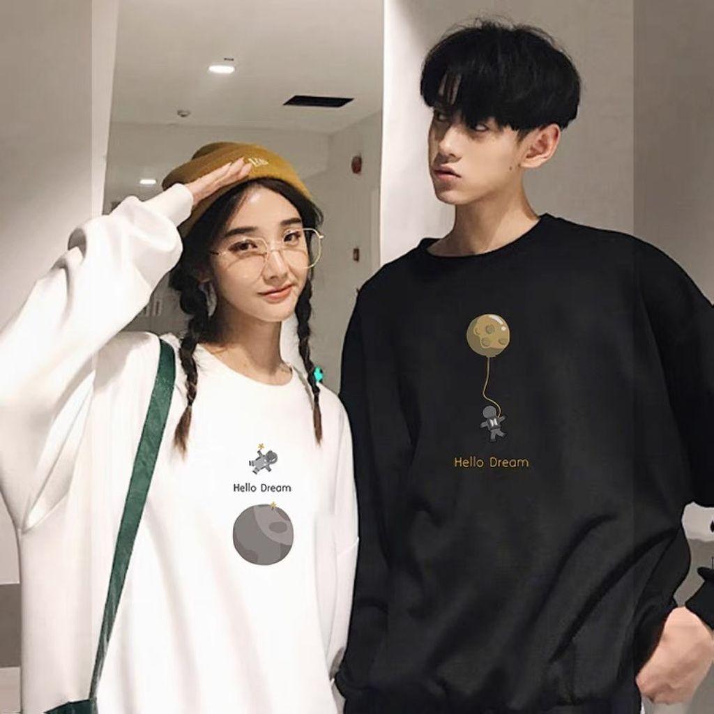 ÁO SWEATER NỈ UNISEX IN CẶP BOY AND GIRLS HELLO DREAM CỰC ĐẸP HAI MÀU ĐEN TRẮNG