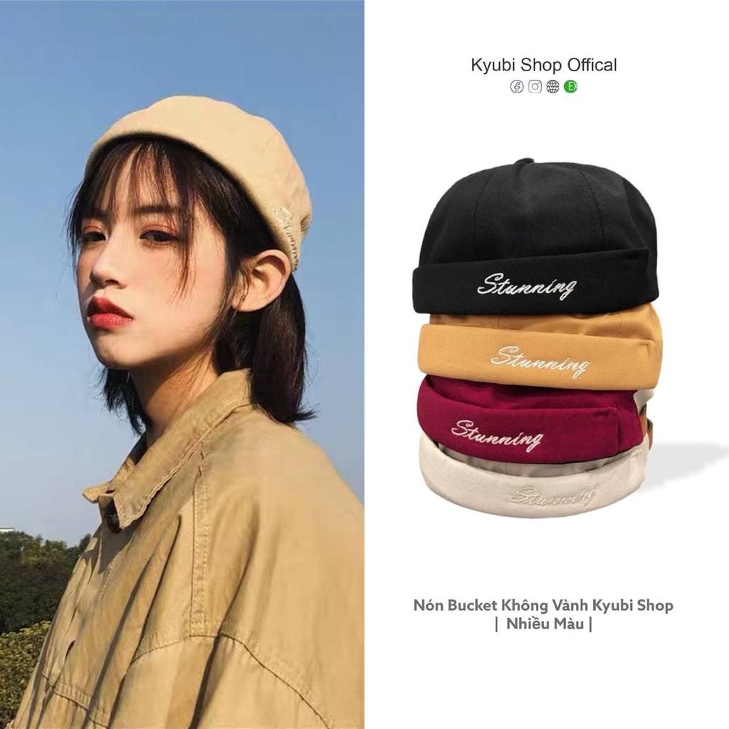 Nón bucket không vành Retro Kyubi thêu chữ nhiều màu phong cách Ulzzang Hàn Quốc - Mũ Ulzzang Kyubi thêu chữ