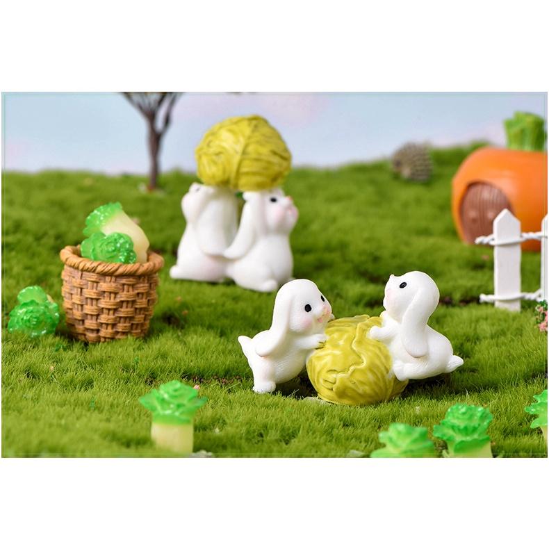 Tiểu cảnh mini ️ Mô hình thỏ con làm trang trại đáng yêu trang trí tiểu cảnh sen đá, sân vườn, terrarium