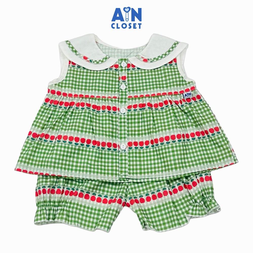 Bộ quần áo Ngắn bé gái họa tiết Tulip Greenie Cotton - AICDBG5SRRUN - AIN Closet