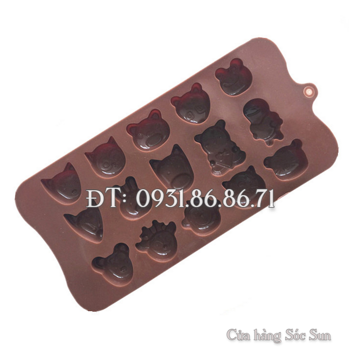 Khuôn silicon 15 con ếch, gấu, heo, thỏ – Mã số 1257