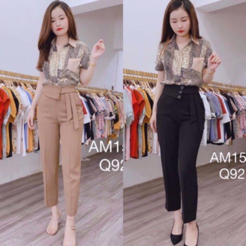 Quần baggy Tây cạp cao-3 Khuy-Vạt Lệch phong cách mới