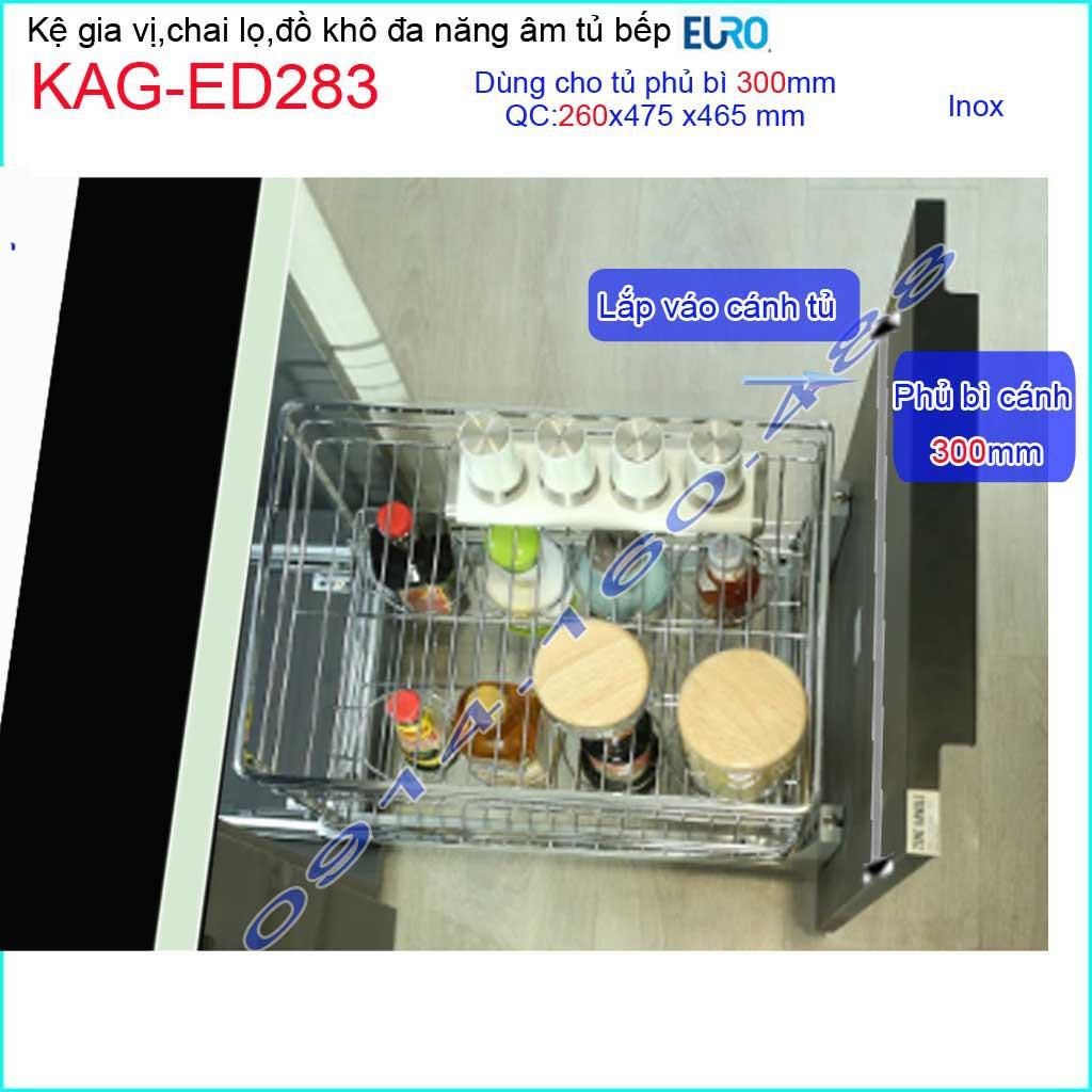 Kệ Gia vị Inox 2 tầng Euro KAG-ED283-30cm, kệ để gia vị ray giảm chấn âm tủ bếp cao cấp