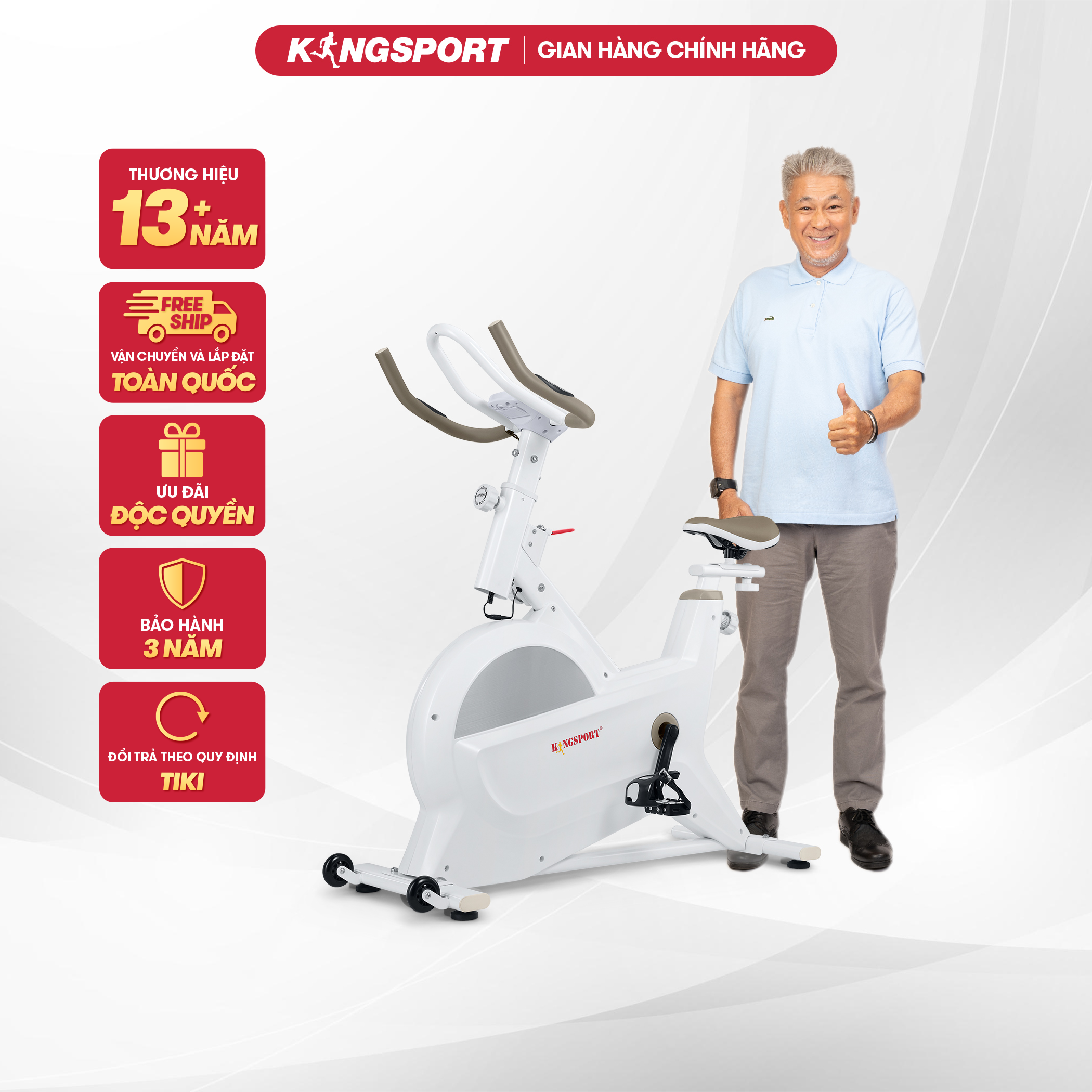 Xe đạp tập thể dục tại nhà Kingsport BK-5805 tải trọng tối đa 100kg, kèm theo đồng hồ thông minh đo nhịp tim, quãng đường, vận tốc, thời gian, calo