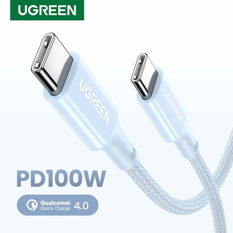 Ugreen UG15271US557TK 1M 100w c-c hỗ trợ QC4.0 5A Cáp sạc nhanh - truyền dữ liệu 2 đầu USB-C dây bọc dù Màu Xanh - HÀNG CHÍNH HÃNG