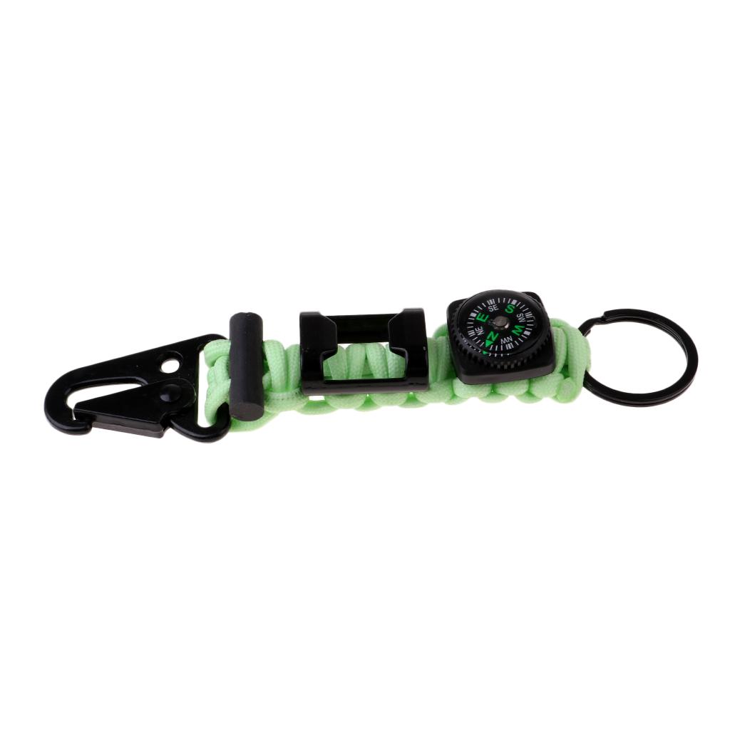Outdoor Parachute Cord Lanyard W/ Compass Keychain Bottle Opener Flint Fire Starter