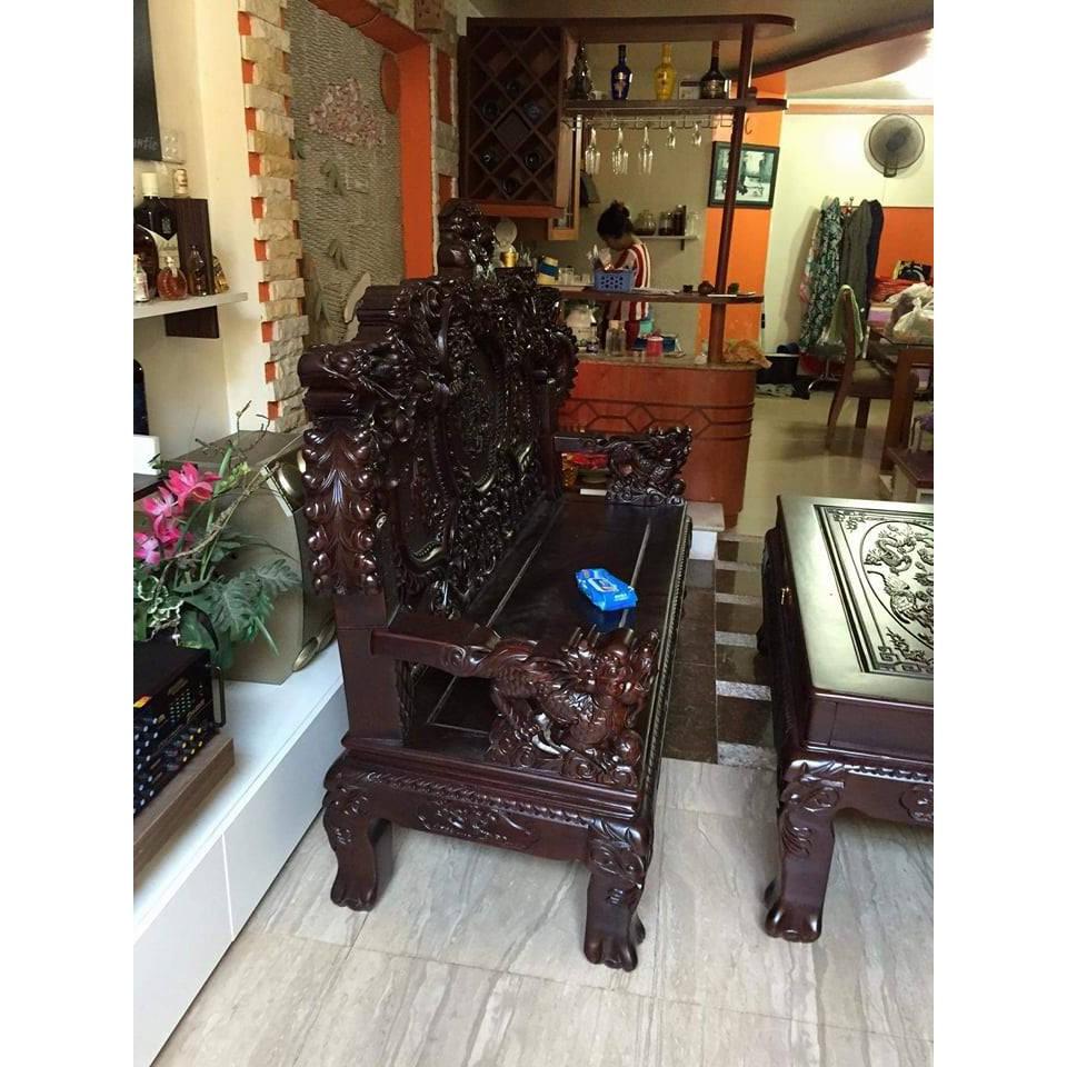 Bộ Bàn Ghế Nghê Đỉnh Tay Khuỳnh vách liền gỗ hương vân