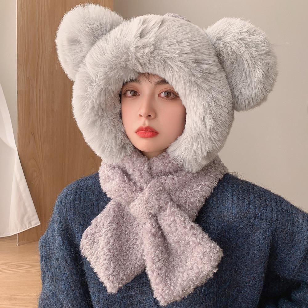 Phụ Nữ Mới Dễ Thương Tai Gấu Nón Chất Lượng Cao Thêm Lông Lót Lỏng Lẻo Mùa Đông Nón Thời Trang Dệt Kim Bò Mũ Lưỡi Trai phụ Nữ Nắp Ấm