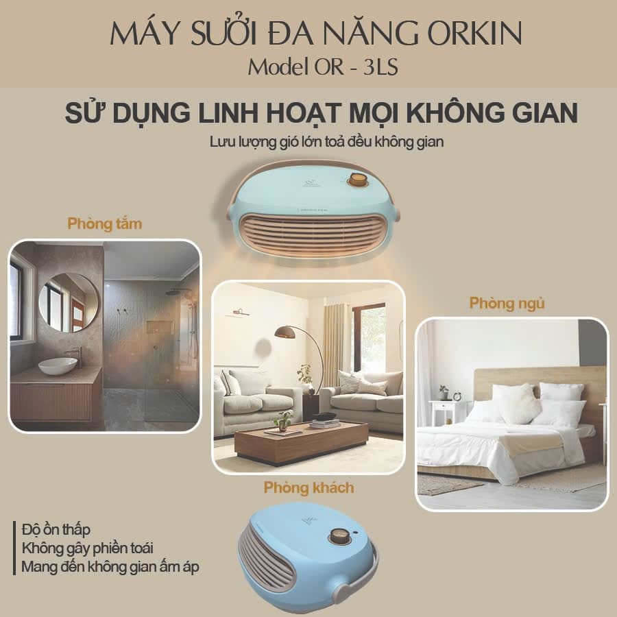 Máy sưởi gốm PTC Orkin Thái Lan OR-3LS công suất 2000W, bảo hành 12 tháng - Hàng chính hãng