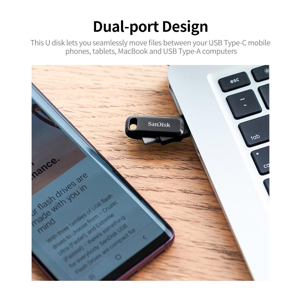 Ổ đĩa flash USB cổng kép 64GB SanDisk Ultra Dual Drive Go Portable U Disk USB 3.1 Đĩa U Type-C tốc độ cao cho PC điện thoại