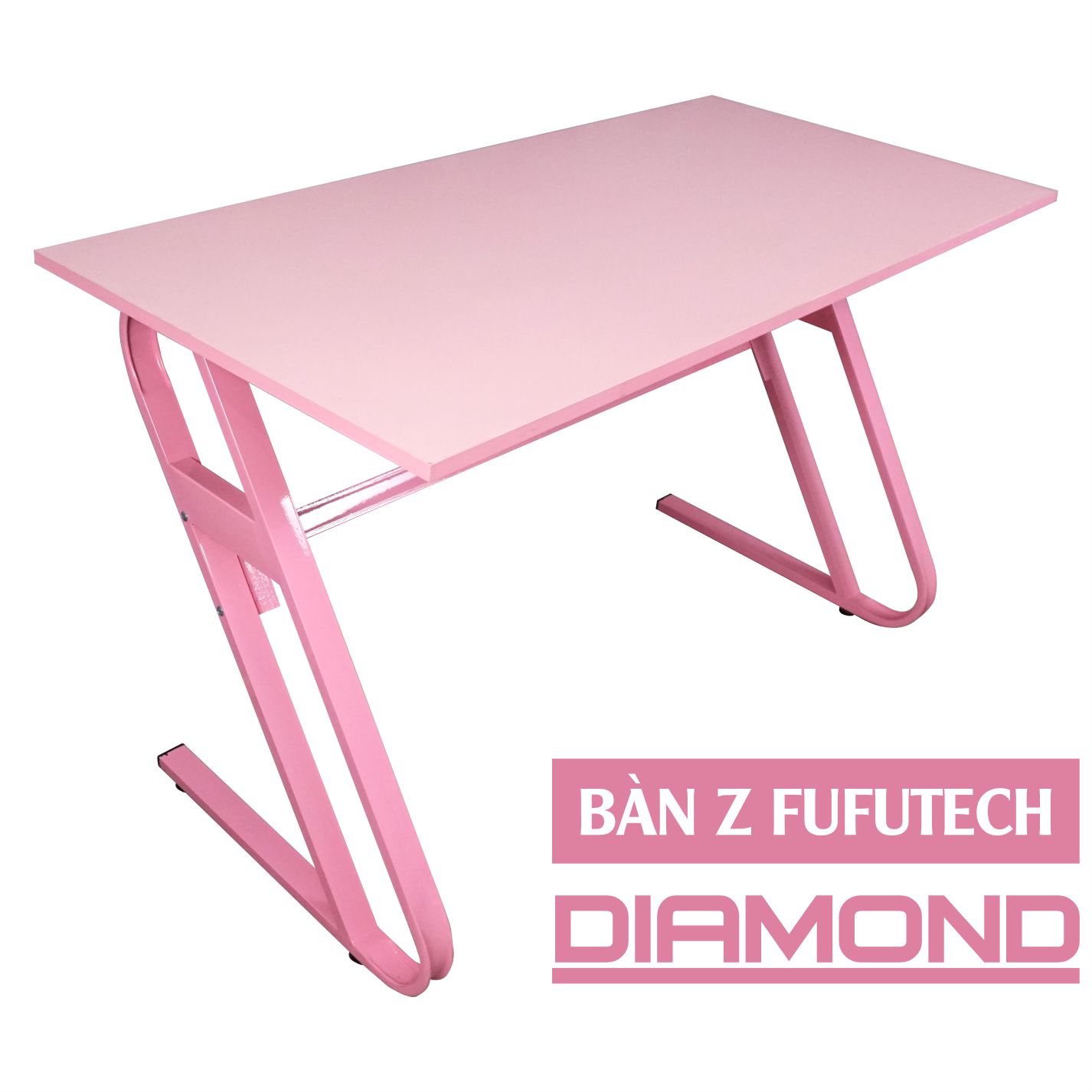 Bàn màu hồng FUFUTECH Diamond 120x60 cm dùng làm bàn để máy tính, livestream, chơi game, làm việc