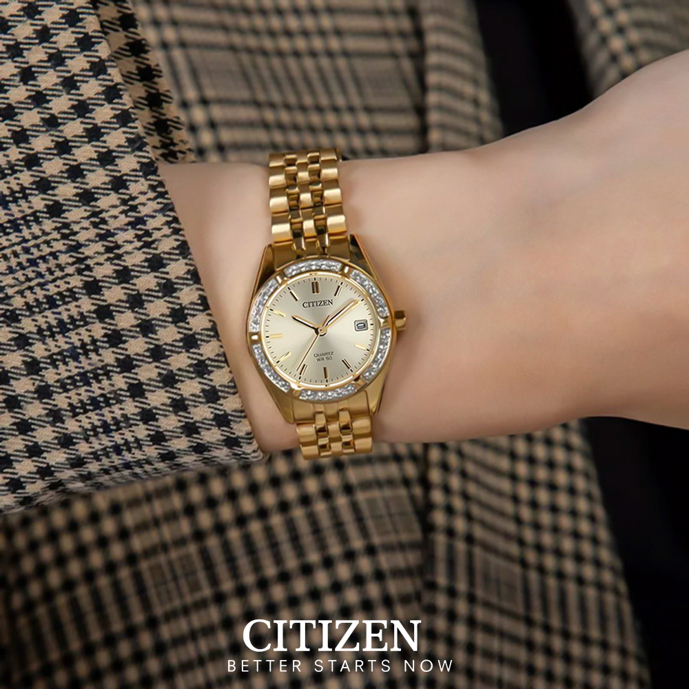 Đồng Hồ Nữ Citizen Đính Đá Swarovski Dây Thép Không Gỉ EU6062-50P - Mặt Vàng