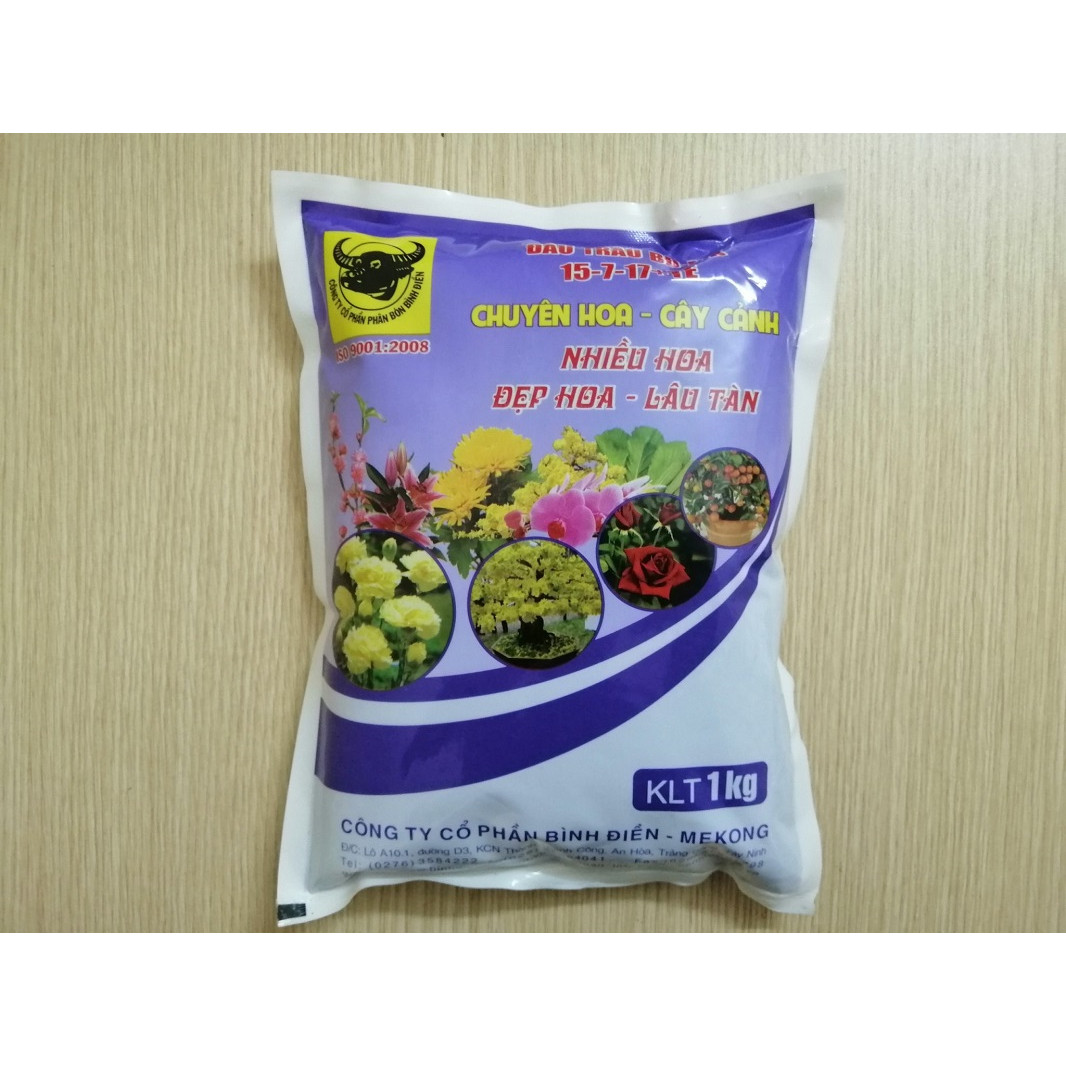 PHÂN BÓN ĐẦU TRÂU BĐ-MK 15-7-17+TE CHUYÊN HOA CÂY CẢNH, NHIỀU HOA, ĐẸP HOA, LÂU TÀN, GÓI 1KG