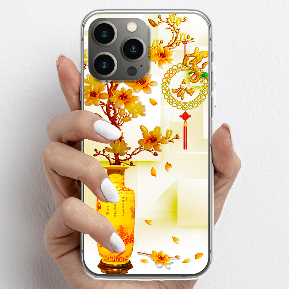 Ốp lưng cho iPhone 13 Pro, iPhone 13 Promax nhựa TPU mẫu Chậu sứ vàng