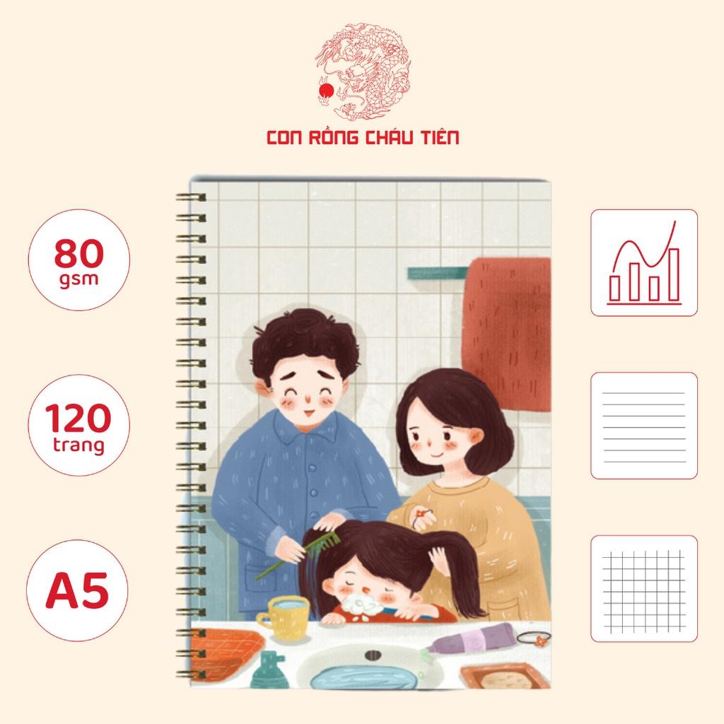 Sổ ghi chú A5 họa tiết Family chất lượng cao 120 trang - Giấy Vở Con Rồng