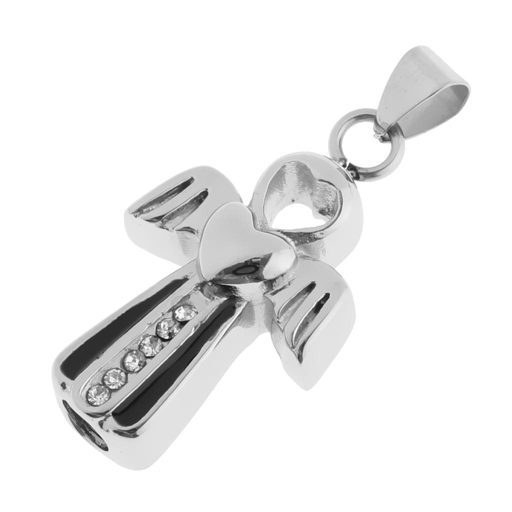 Silver Angel Wing Heart Cross Urn Pendant Stainless Steel Cremation Memorial