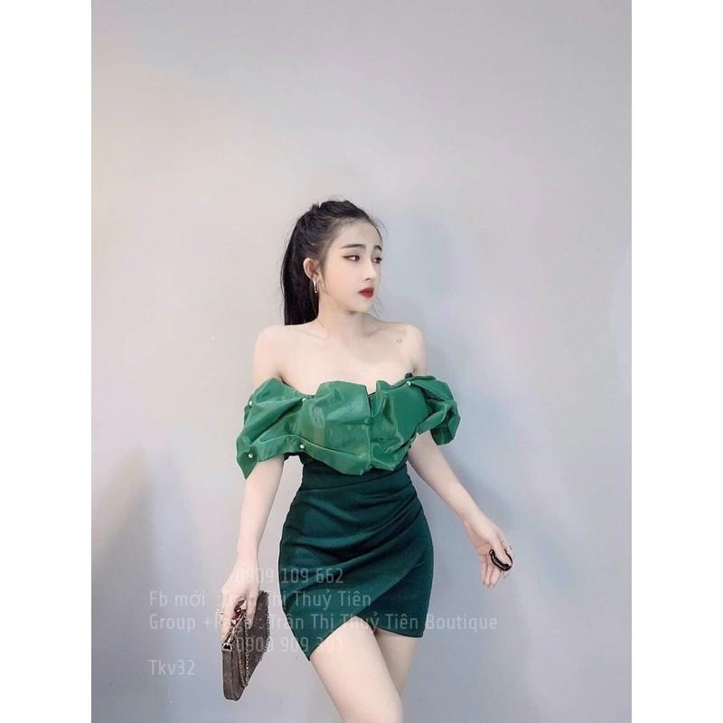 Đầm body trễ vai phối voan kiếng có mút ngực sexy sang chảnh kèm hình thật