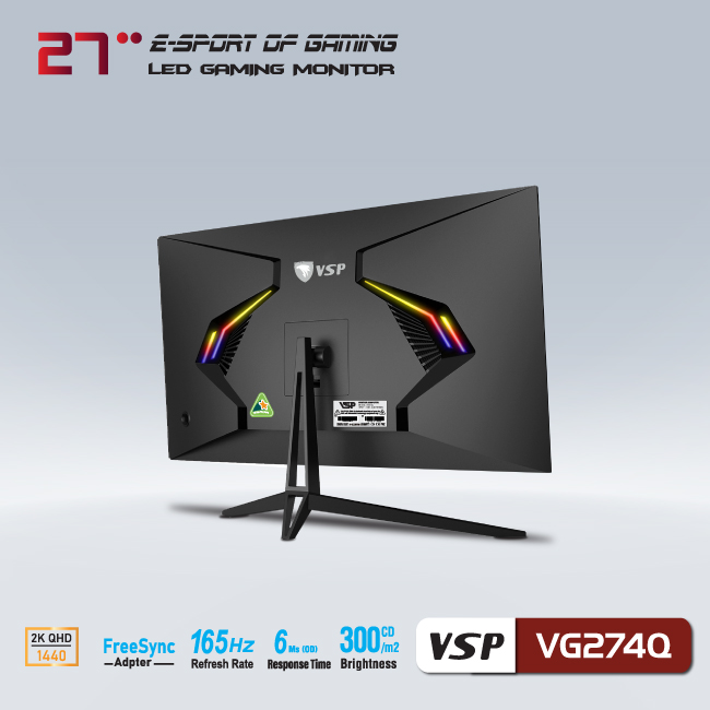 Màn hình VSP VG274Q 27inch Gaming (27" VA 2K, 144Hz HDMI / 165Hz DisplayPort) - Hàng chính hãng TECH VISION phân phối