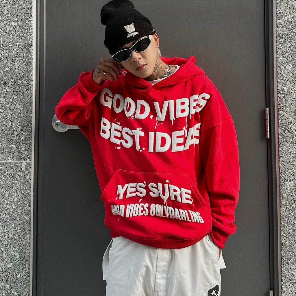 ÁO HOODIE LÓT NHUNG TAY DÀI OVERSIZE IN CHỮ NỔI TRẮNG GOOG VIBES PHONG CÁCH HÀN QUỐC PHONG CÁCH HOT TREND, Áo khoác Hoodies Nỉ GOOLL From Rộng In Chữ Nổi Mẫu Hot Trend