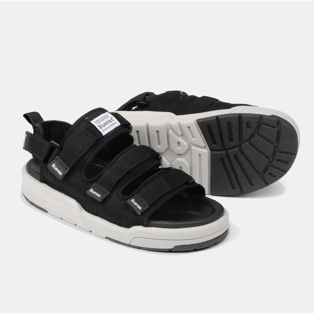 Giày sandal nam nữ unisex đi học quai ngang Buenas Sport SD6879 đen đế cao 3 phân