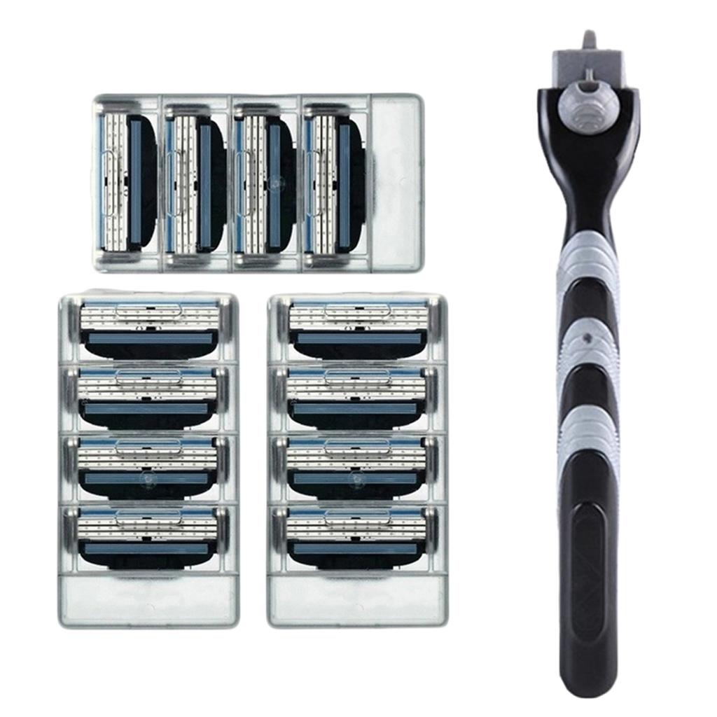 Manual Beard Shaver Razors Hair Shaving Trimmer + 12 Pcs 3 Layer Blade Heads