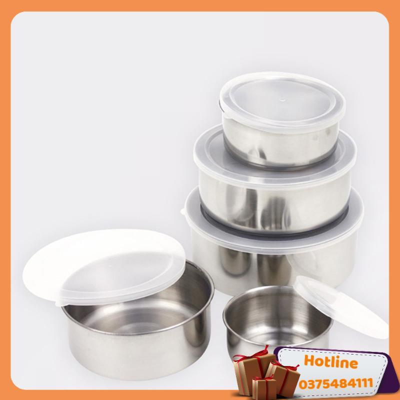 Bộ Thố Lạnh Inox 5 Món , Bộ 5 Hộp Đựng Thực Phẩm Inox Có Nắp Đậy  - Hàng Loại 1