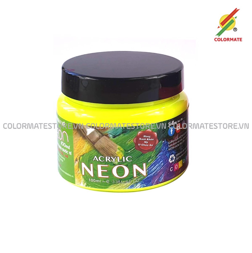 Màu vẽ Acrylic neon Colormate hũ 100ml màu vàng - COLORMATE