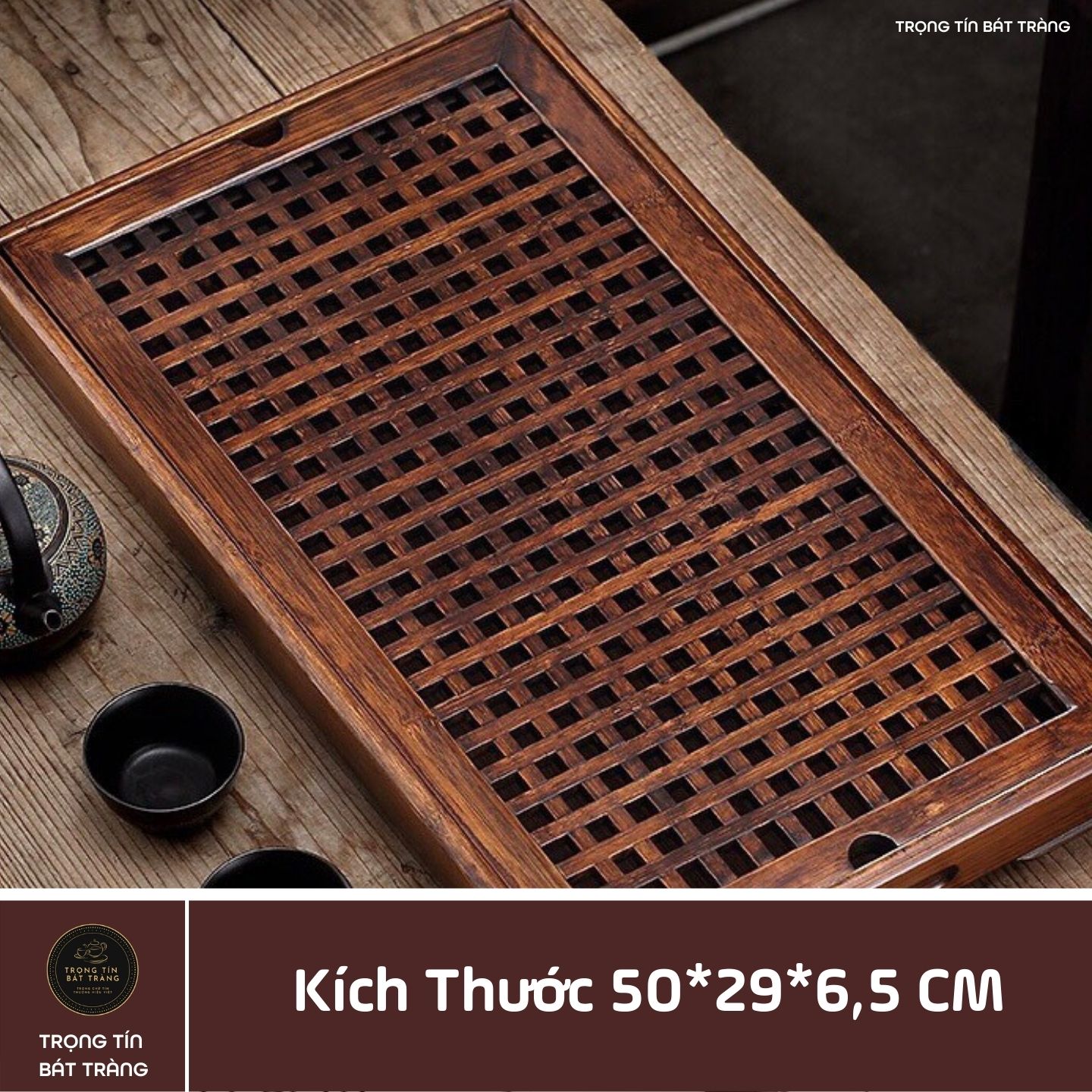 KT 06 Khay Trà Tre Cao Cấp Chữ Nhật Kích Thước 50*29*6,5