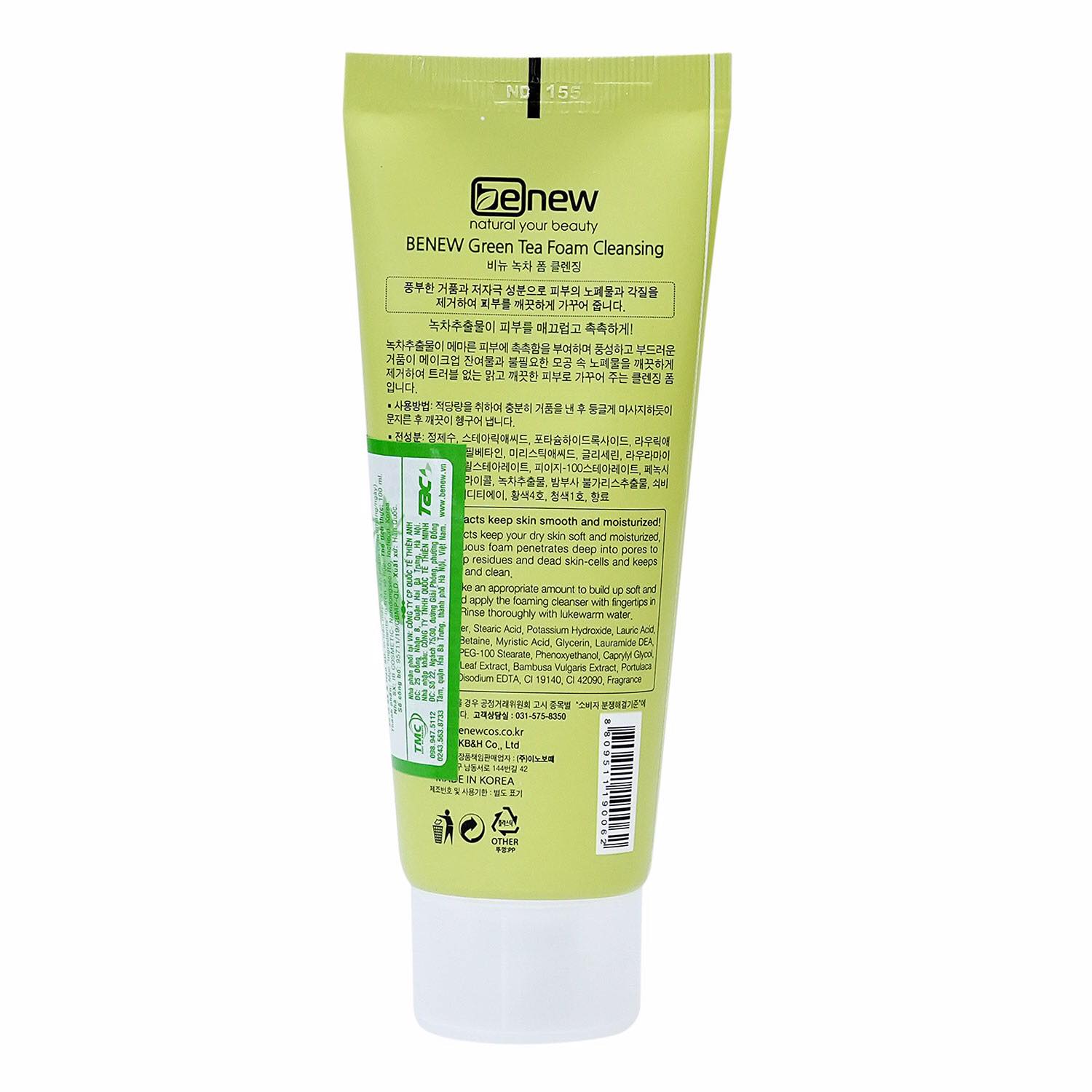SỮA RỬA MẶT TRÀ XANH CAO CẤP HÀN QUỐC BENEW GREEN TEA FOAM CLEANSING - HÀNG CHÍNH HÃNG