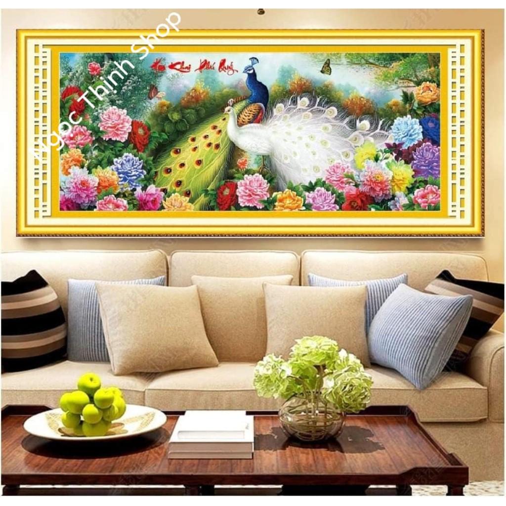 FreeShip từ 250K-Tranh thêu chữ thập Hoa Khai Phú Quý MN0045KT: 149x64cm