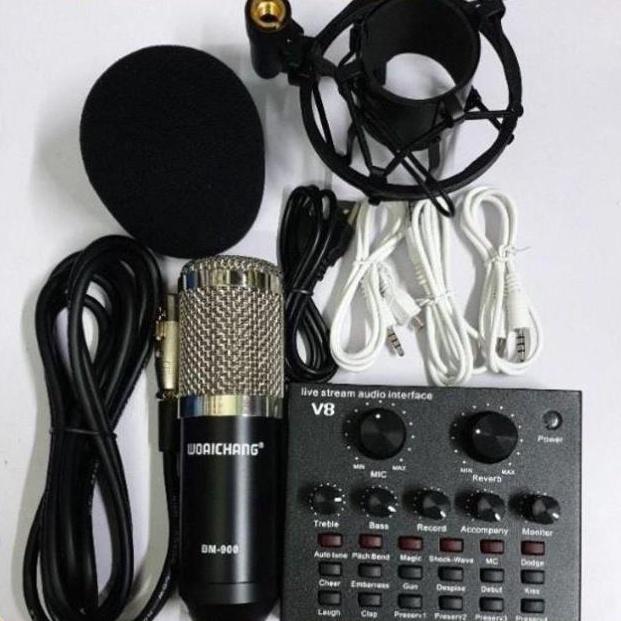 Bộ Mic Hát Livestream V8 + Mic BM900  Dùng Thu Âm Hát Livestream Karaoke Có AutoTune Chuẩn Phòng Thu - hàng Chính Hãng