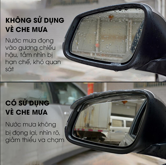 Bộ 2 Vè che mưa gương chiếu hậu ô tô hạn chế nước mưa đọng vào gương