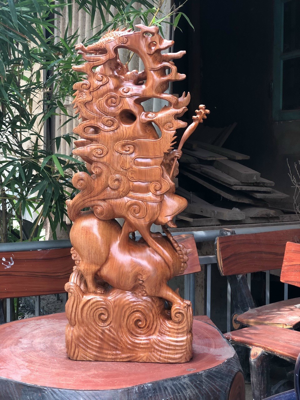 Tượng đạt ma sư tổ bằng gỗ hương đá kt cao 100×37×19cm