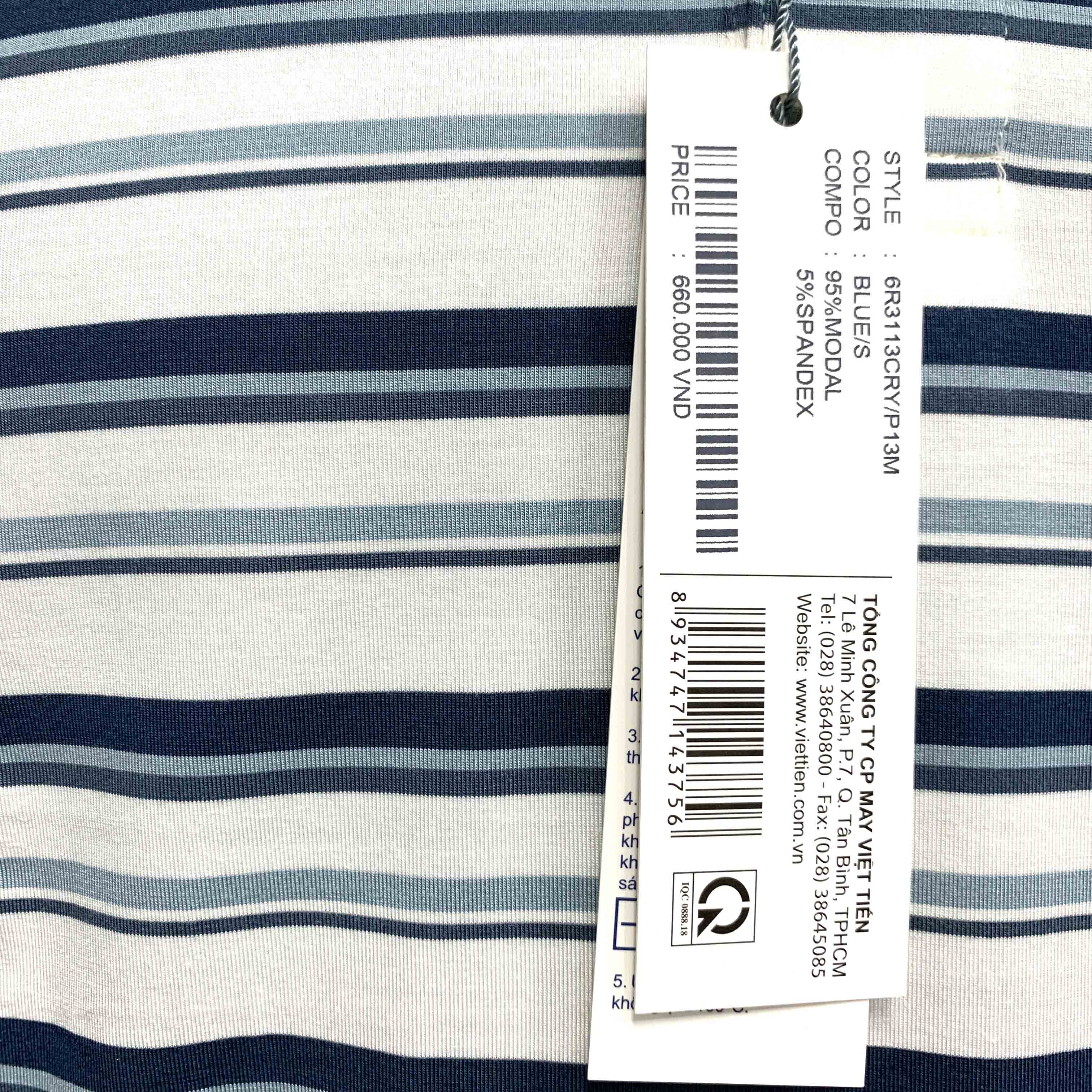 Viettien - Áo thun nam có cổ kẻ sọc ngang 6R3113 regular