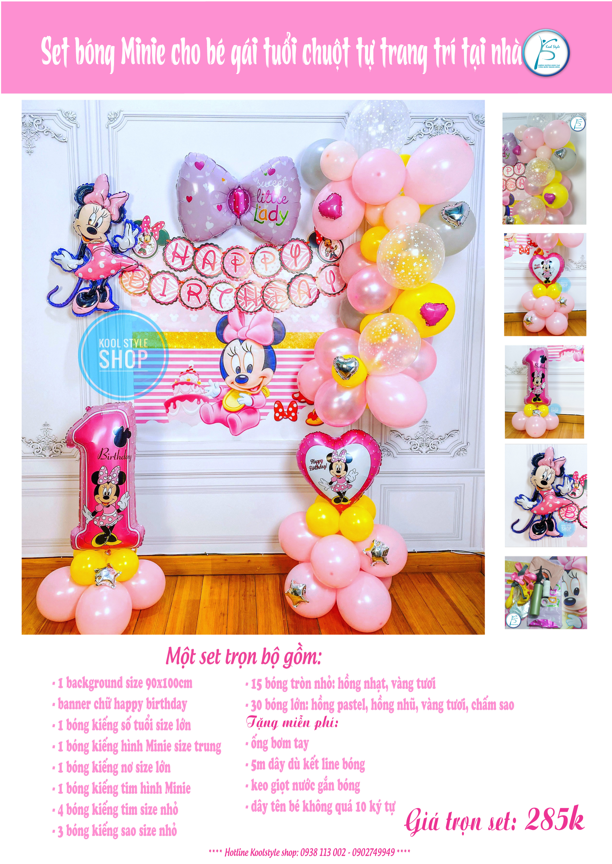 Backdrop bong bóng sinh nhật Minnie