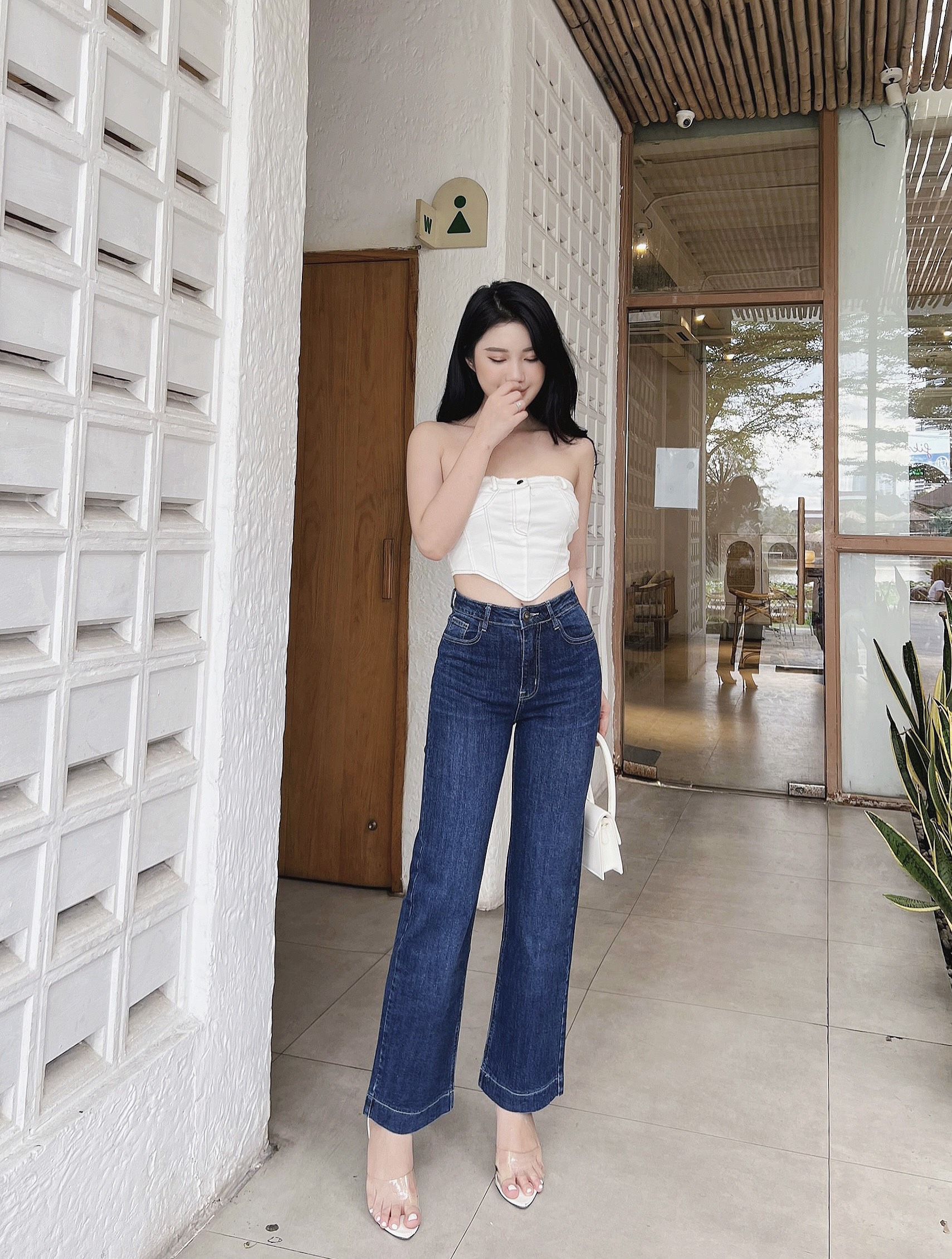 Quần jeans nữ suông đứng rộng lai to 3 phân mẫu thiết kế HQJeans HQ96