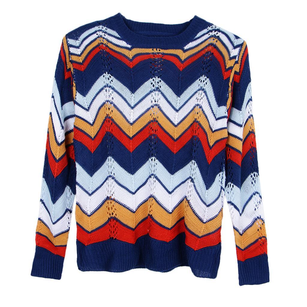 Women's Round Neck Striped Pullover Top Knitted Casual Thin Sweater Coat