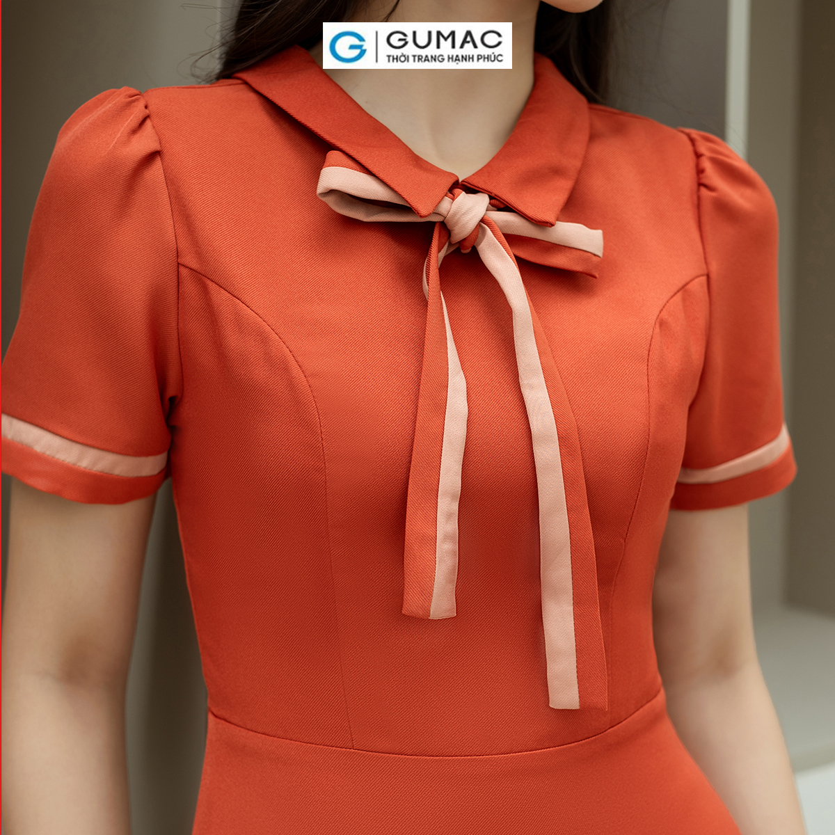 Đầm A nẹp tay phối thời trang GUMAC LDD0805