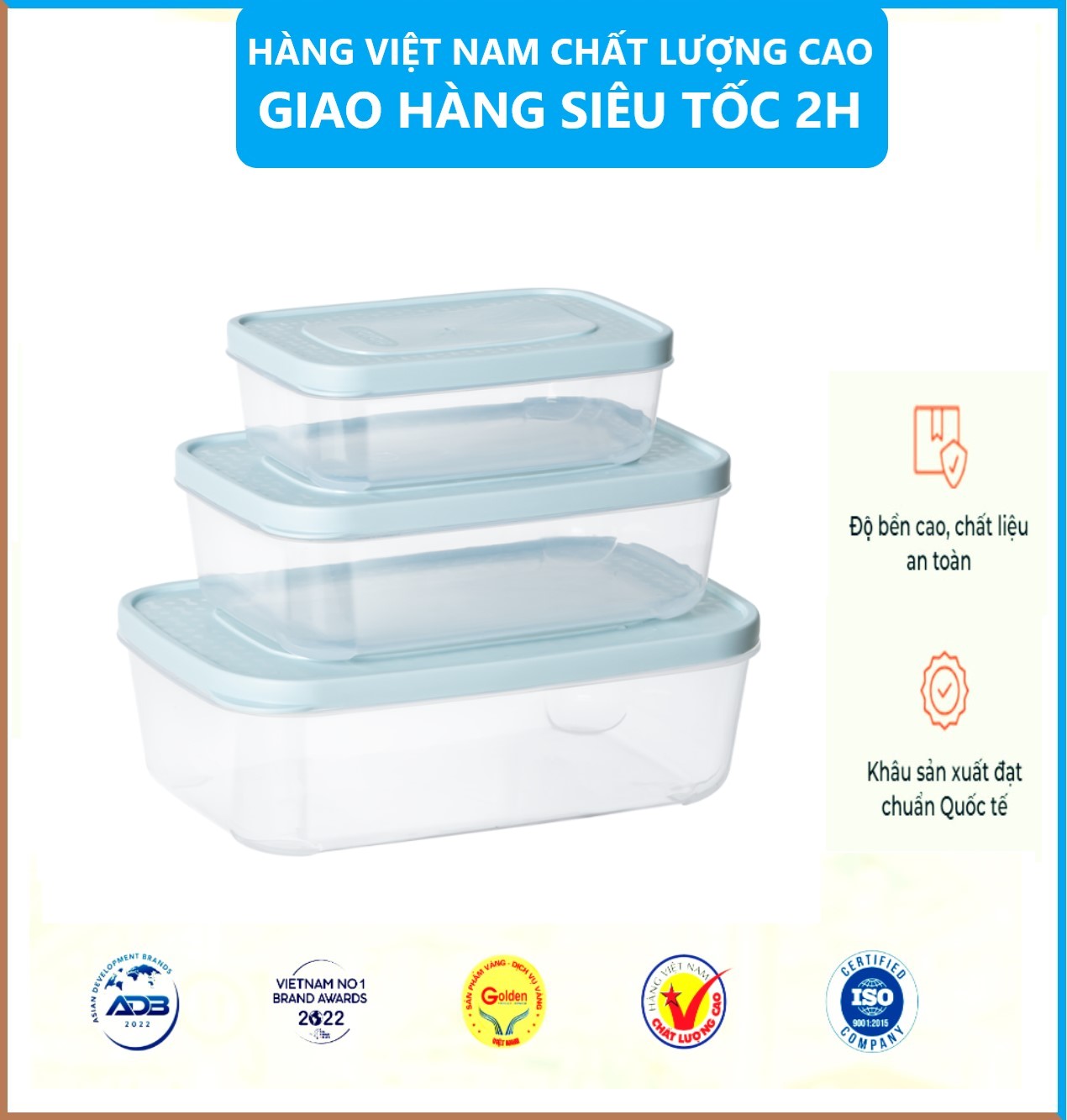Bộ 3 Hộp Đựng Thực Phẩm Chữ Nhật Nhiều Cỡ Có Nắp , Chất Liệu Nhựa Nguyên Sinh Cao Cấp , Sản Xuất Theo Tiêu Chuẩn Châu Âu An Toàn Cho Sức Khỏe - Hàng Việt Nam