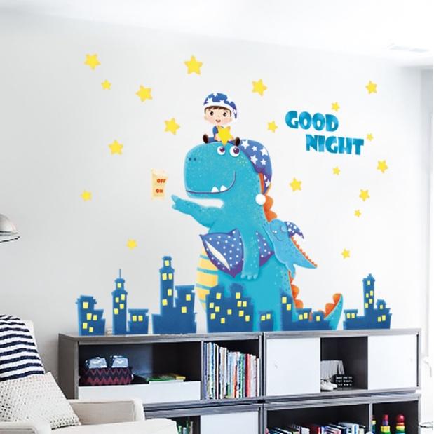 Decal trang trí tường - Khủng Long và cậu Bé đi ngủ