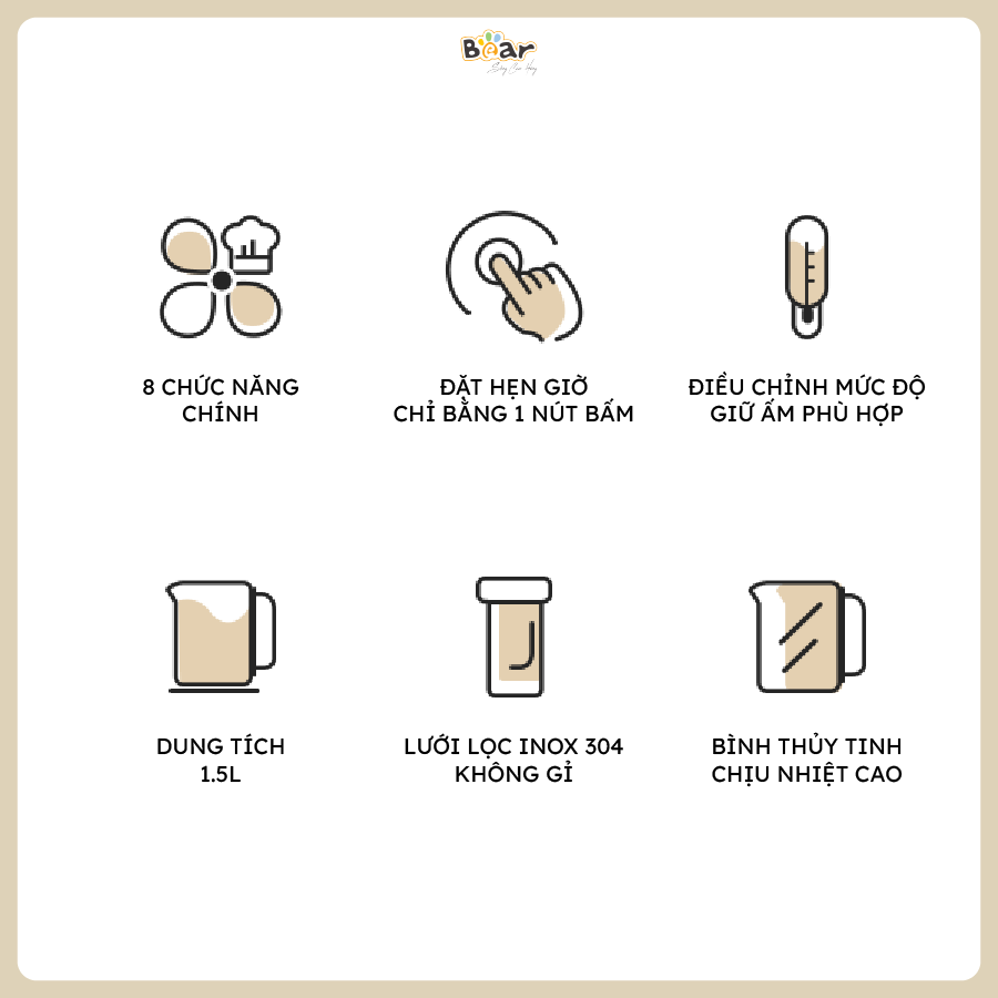 Bình Pha Trà BEAR 1,5L Thủy Tinh Đun Nước Giữ Nhiệt, Hẹn Giờ, Có Lưới Lọc, công suất 1000W - SB - PT15K-Hàng Chính Hãng