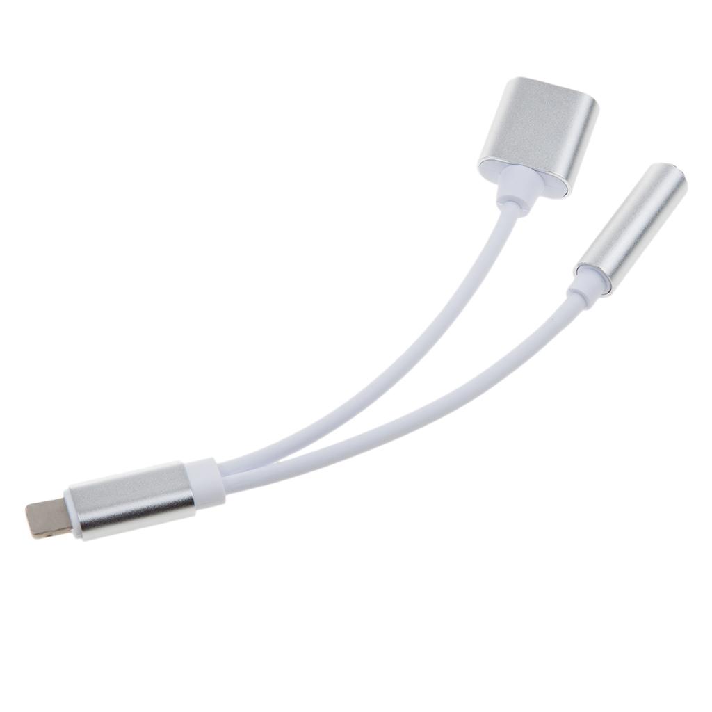 2x3.5mm Headphone Audio Adapter Charger Cable For iPhone 7 8 Plus X Silver